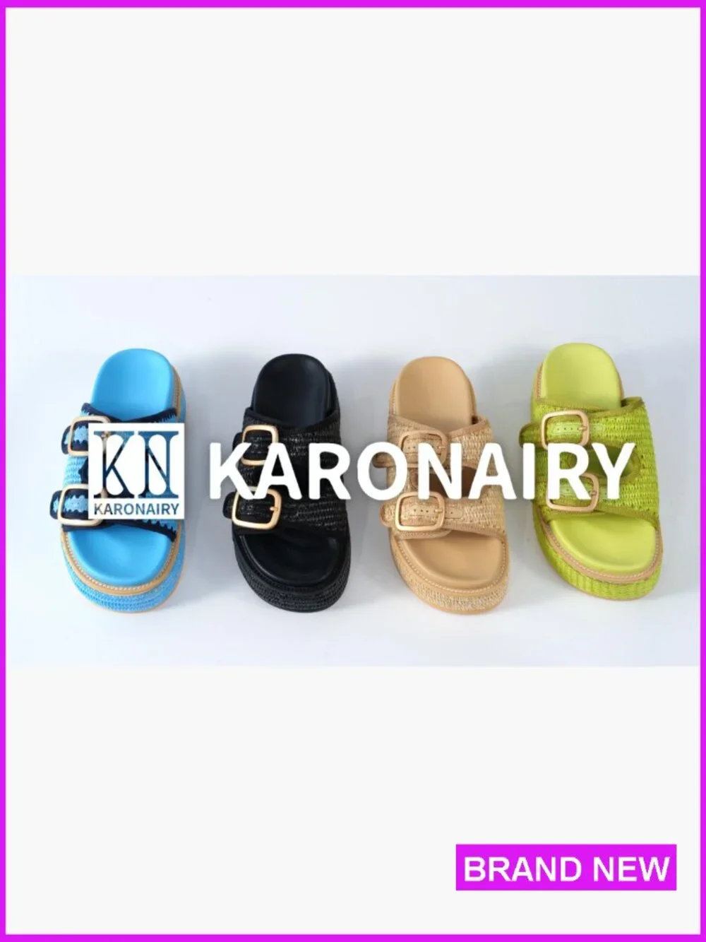 Raffia Espadrille Platform Sandals Woven Straw Double Buckle Strap Summer Beach
